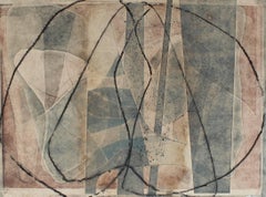 "Shape Shift" Abstract Gouache and Ink Organic Painting in Gray and Taupe, 2014