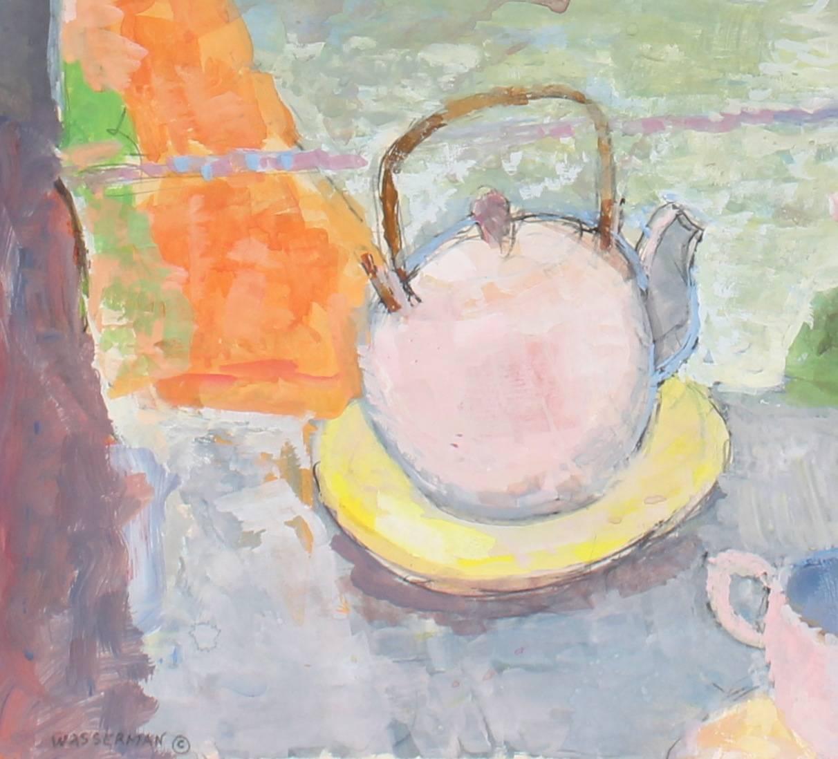 Coastal Still Life with Teapot, Gouache on Paper, 20th Century - Art by Gerald Wasserman