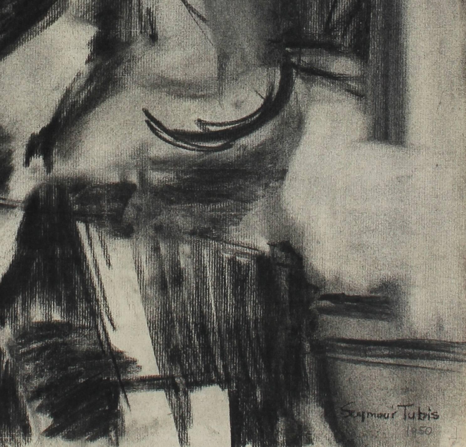 Expressionist Figure Study in Charcoal, 1950 - Art by Seymour Tubis