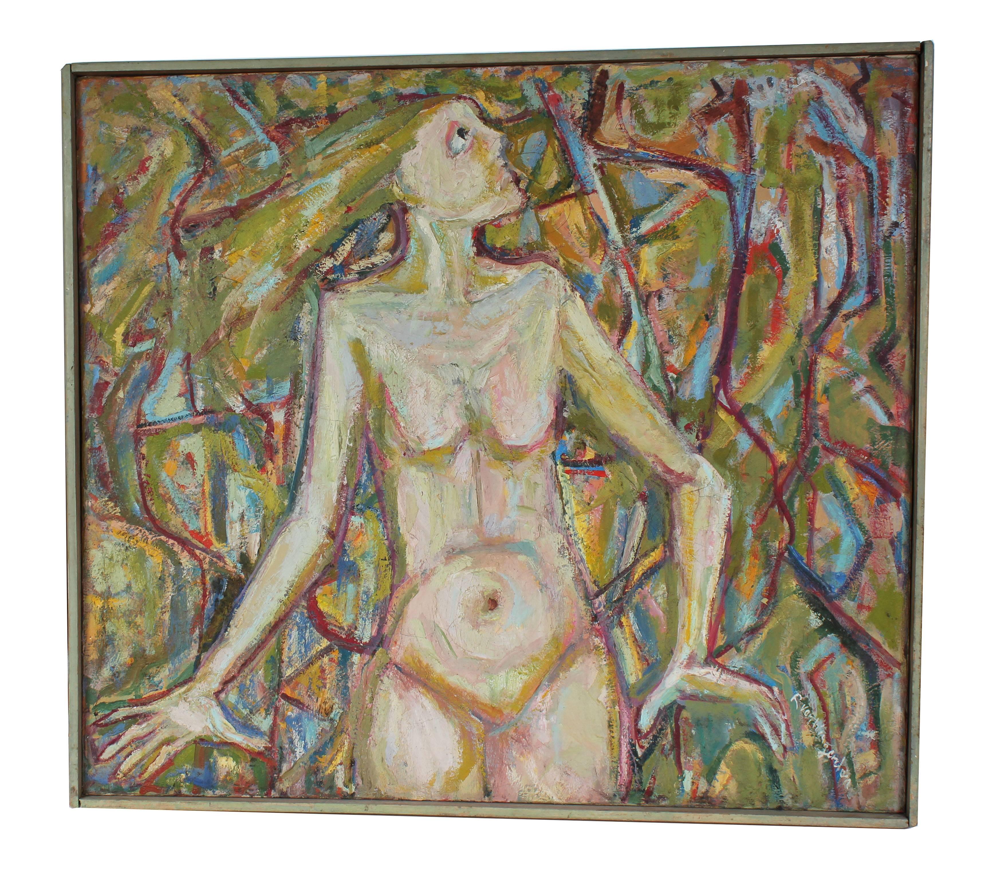 Richard Van Wingerden Nude Painting - Expressionist Nude with Green, Oil on Canvas, Circa 1950