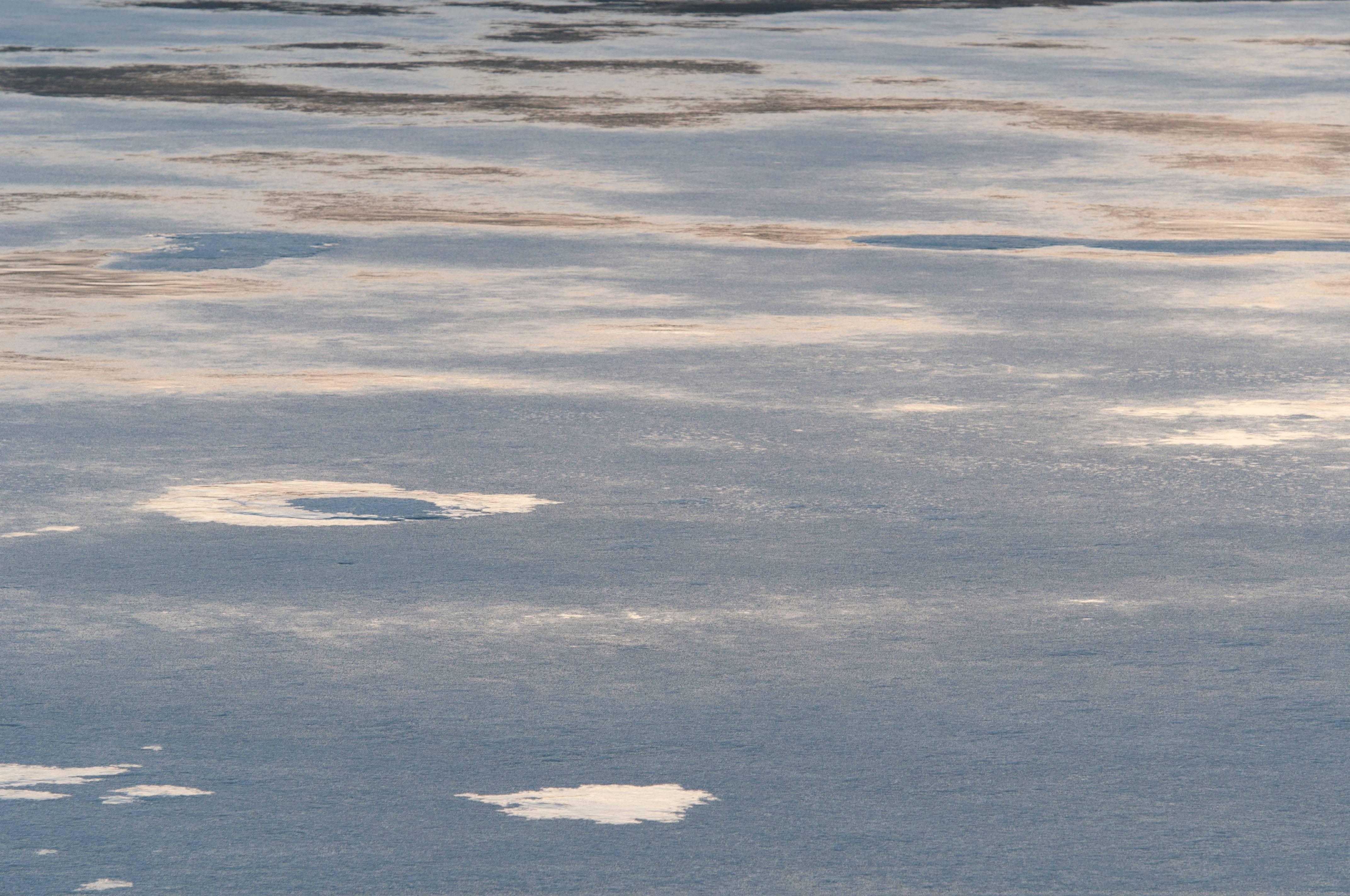 Gaétan Caron Landscape Photograph - "Le Dégel" (Thawing), Ice Melting on Lake, Abstract (Framed)