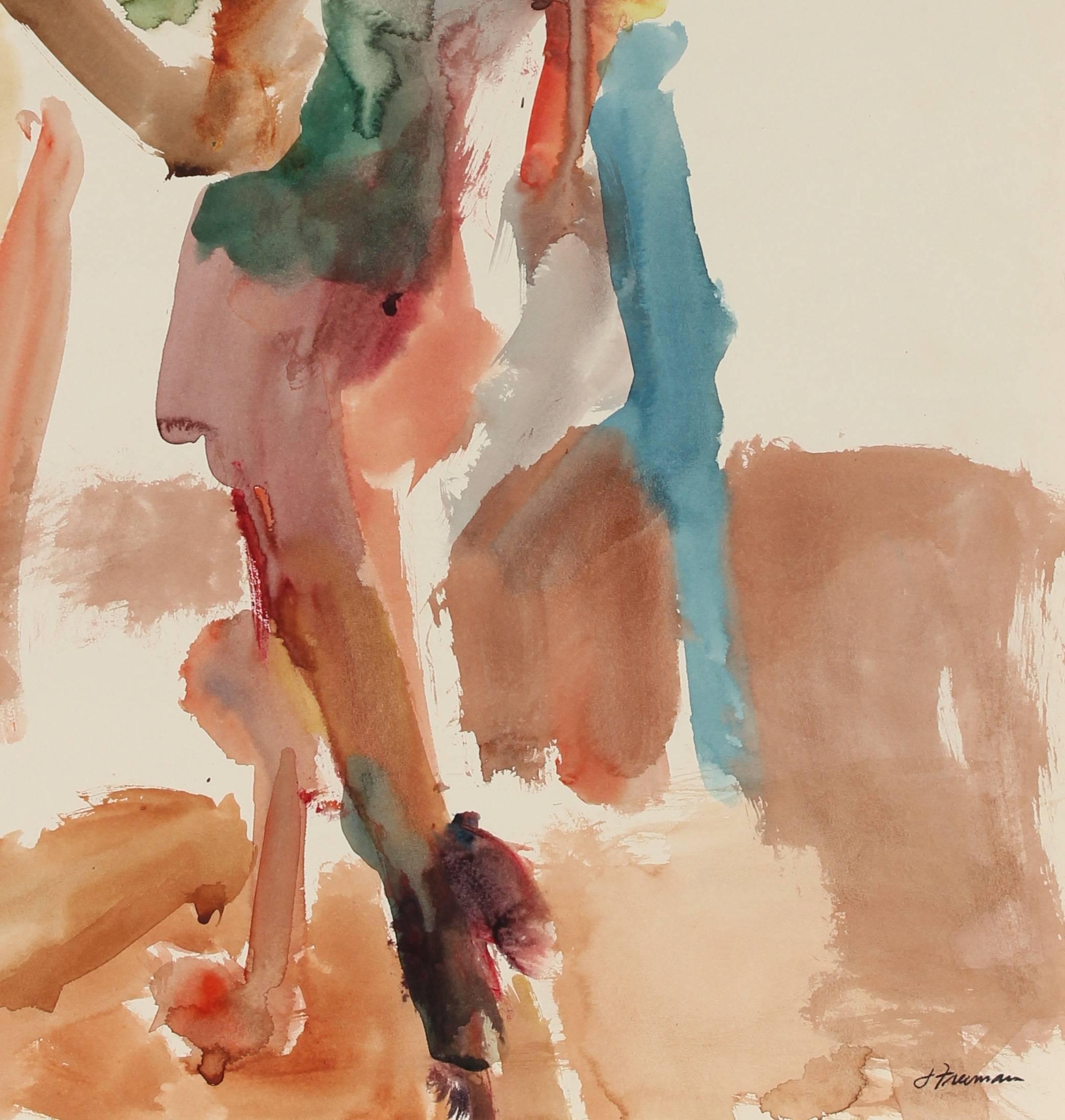 Colorful Watercolor Nude, Circa 1960s - Art by Jack Freeman