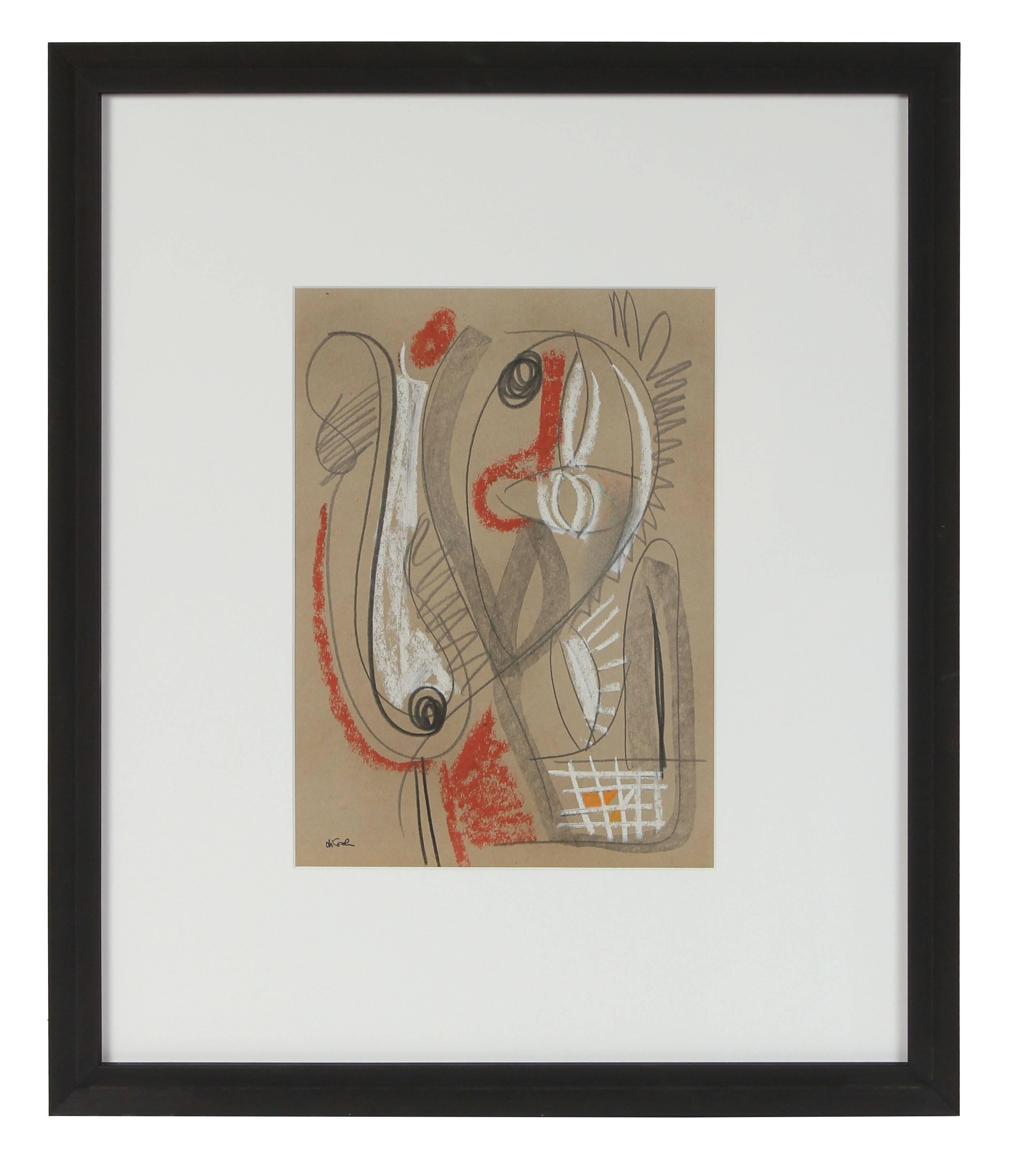 Monochromatic Abstract in Pastel, Framed, 20th Century - Brown Abstract Drawing by Michael di Cosola