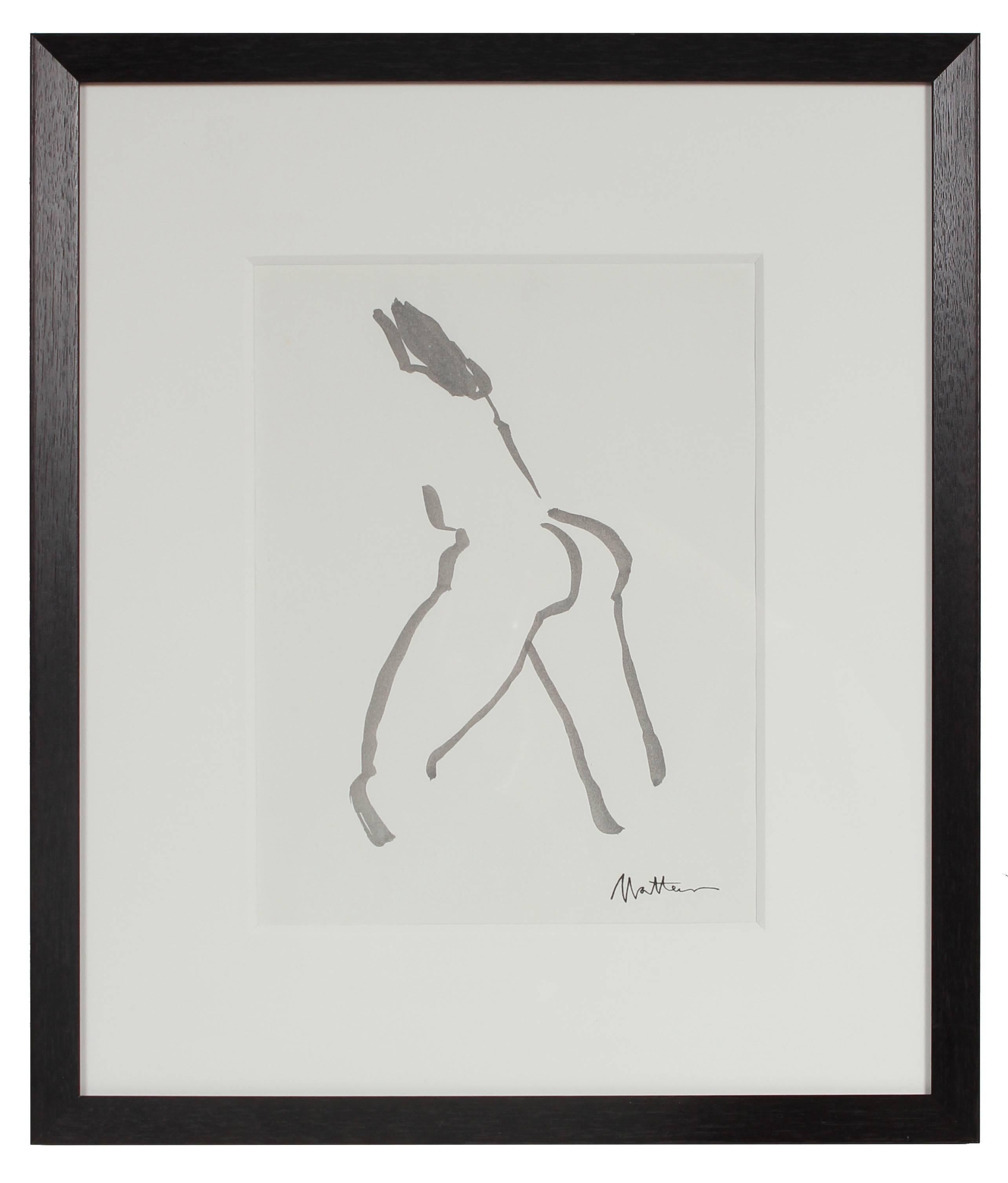 Modernist Figure in Ink, 20th Century - Art by Rip Matteson