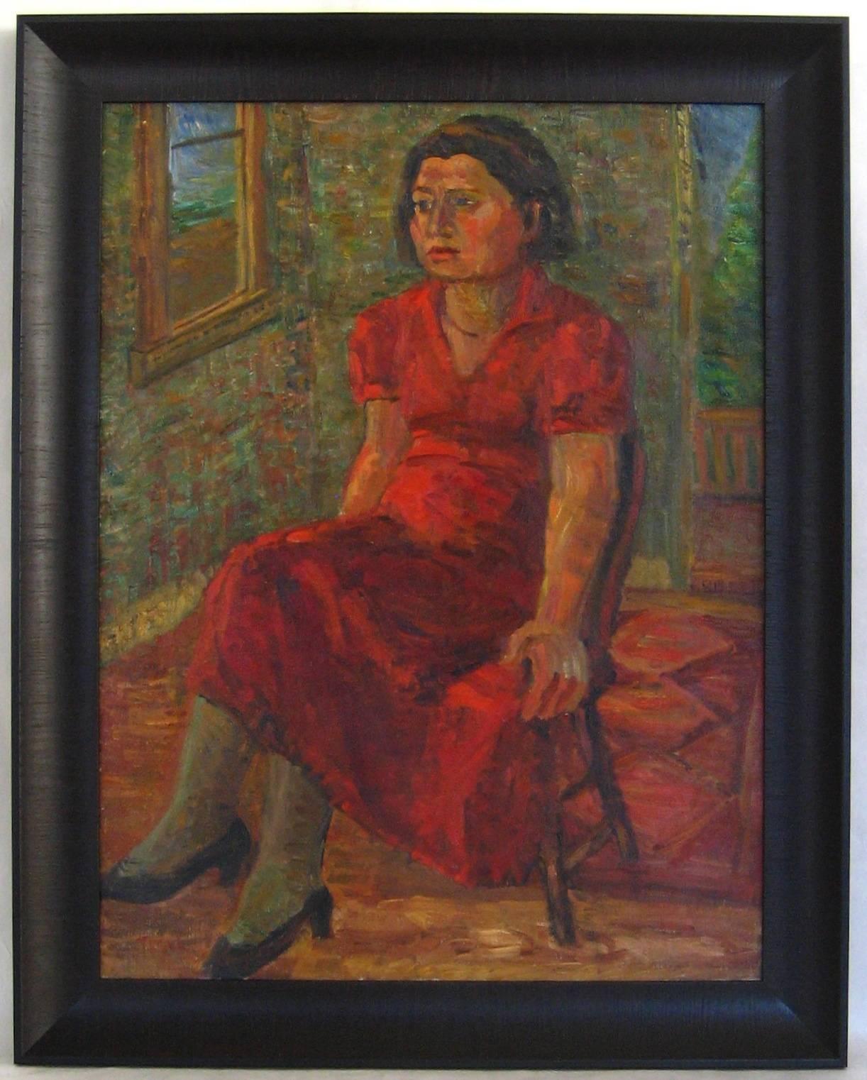 Jennings Tofel Portrait Painting - "Portrait of Pearl" Expressionist Portrait in Oil, 1935