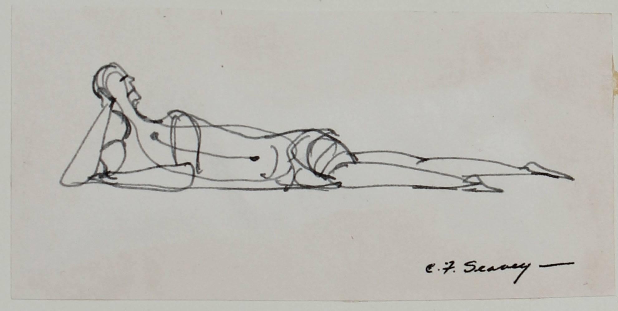 Clyde F. Seavey Sr. Figurative Art - Modernist Figurative Line Drawing in Ink, 1952