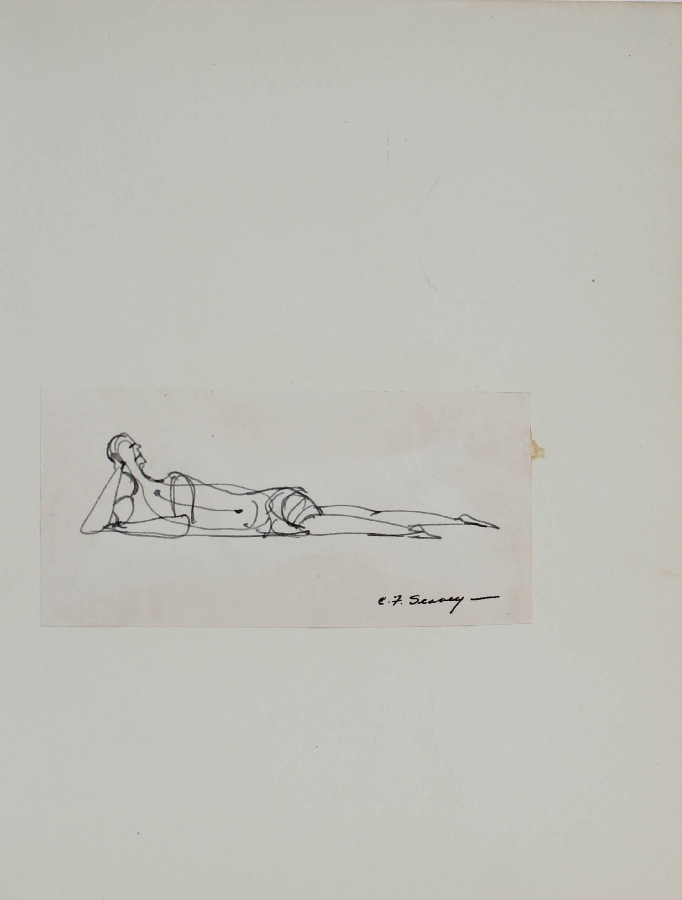 Modernist Figurative Line Drawing in Ink, 1952 - Art by Clyde F. Seavey Sr.