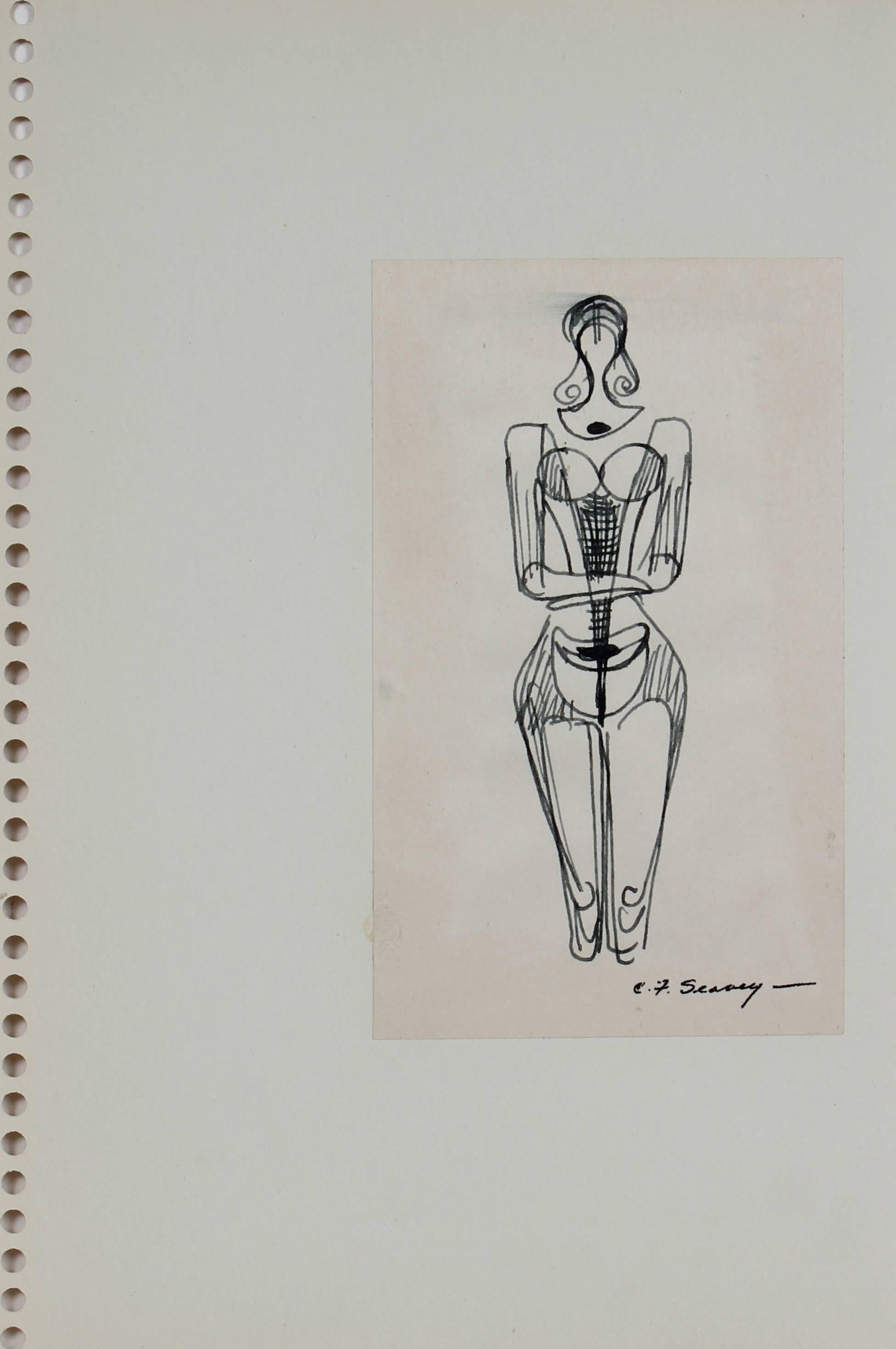 Simplified Figure Study in Ink, 1952 - Art by Clyde F. Seavey Sr.