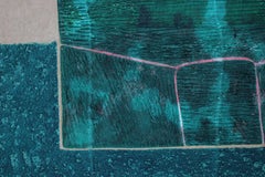 "House Grid" Large Abstract Collograph Print in Green, 1988