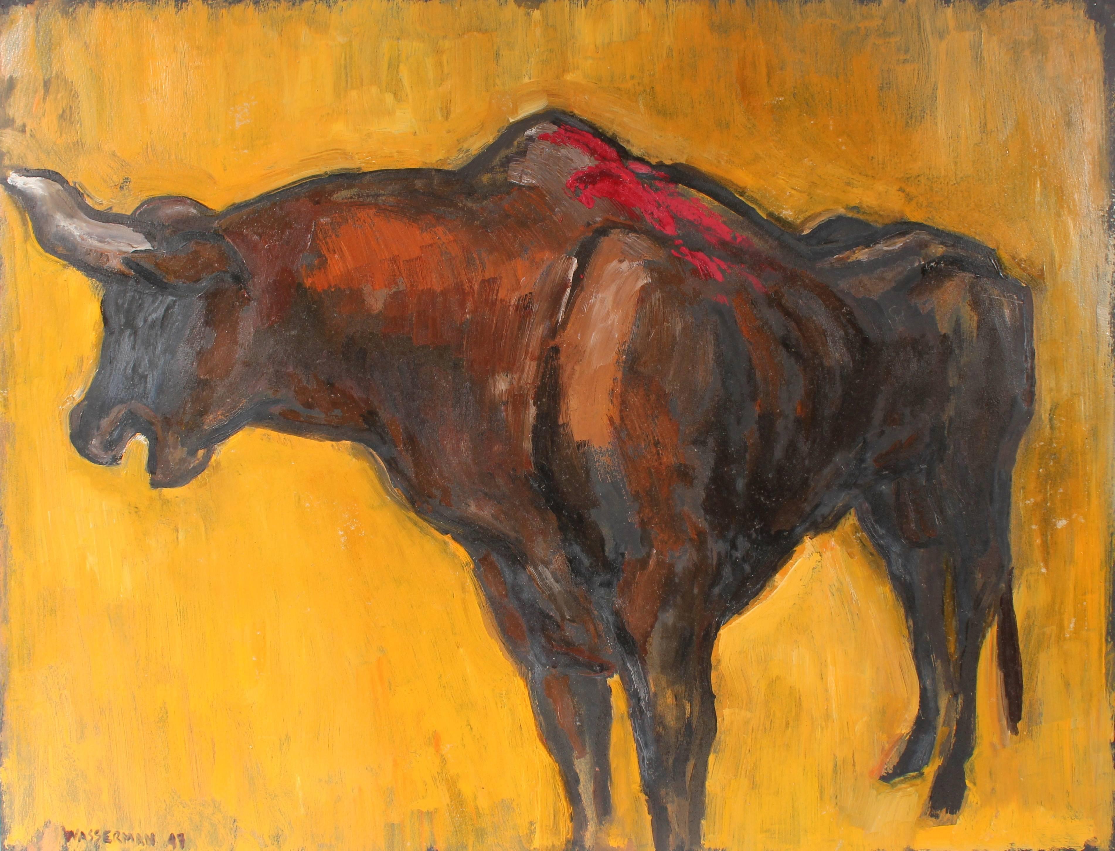Gerald Wasserman Landscape Painting - Mexican Bullfight in Oil Paint, 1947