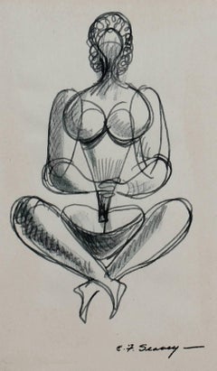 Seated Nude Figure in Ink, 1952