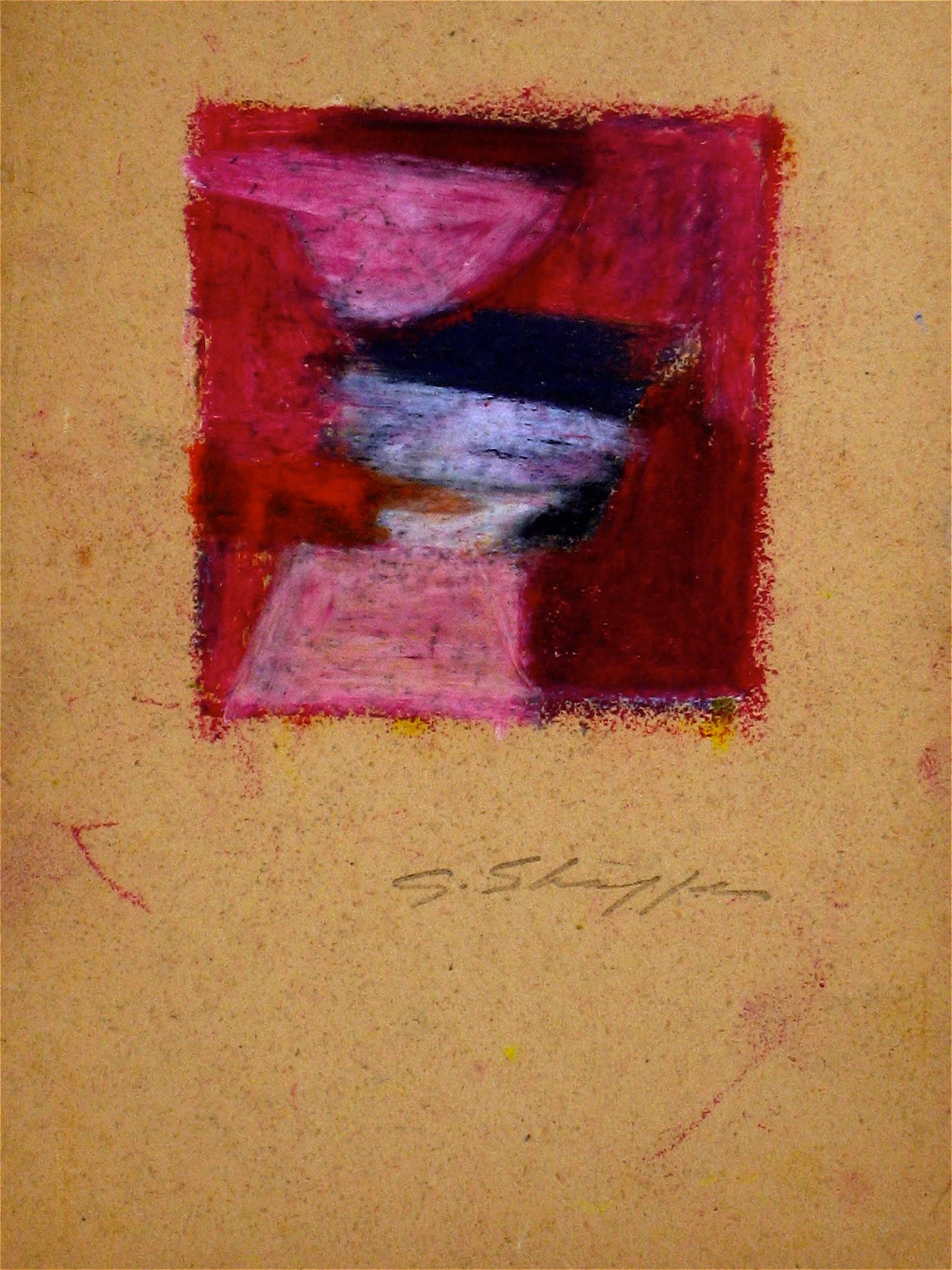 Petite Abstract Expressionist Study in Red and Pink, Pastel on Paper, 1958 - Brown Abstract Drawing by Gary Lee Shaffer