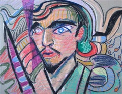 Surrealist Portrait in Pastel with Purple and Pink, Mid Century