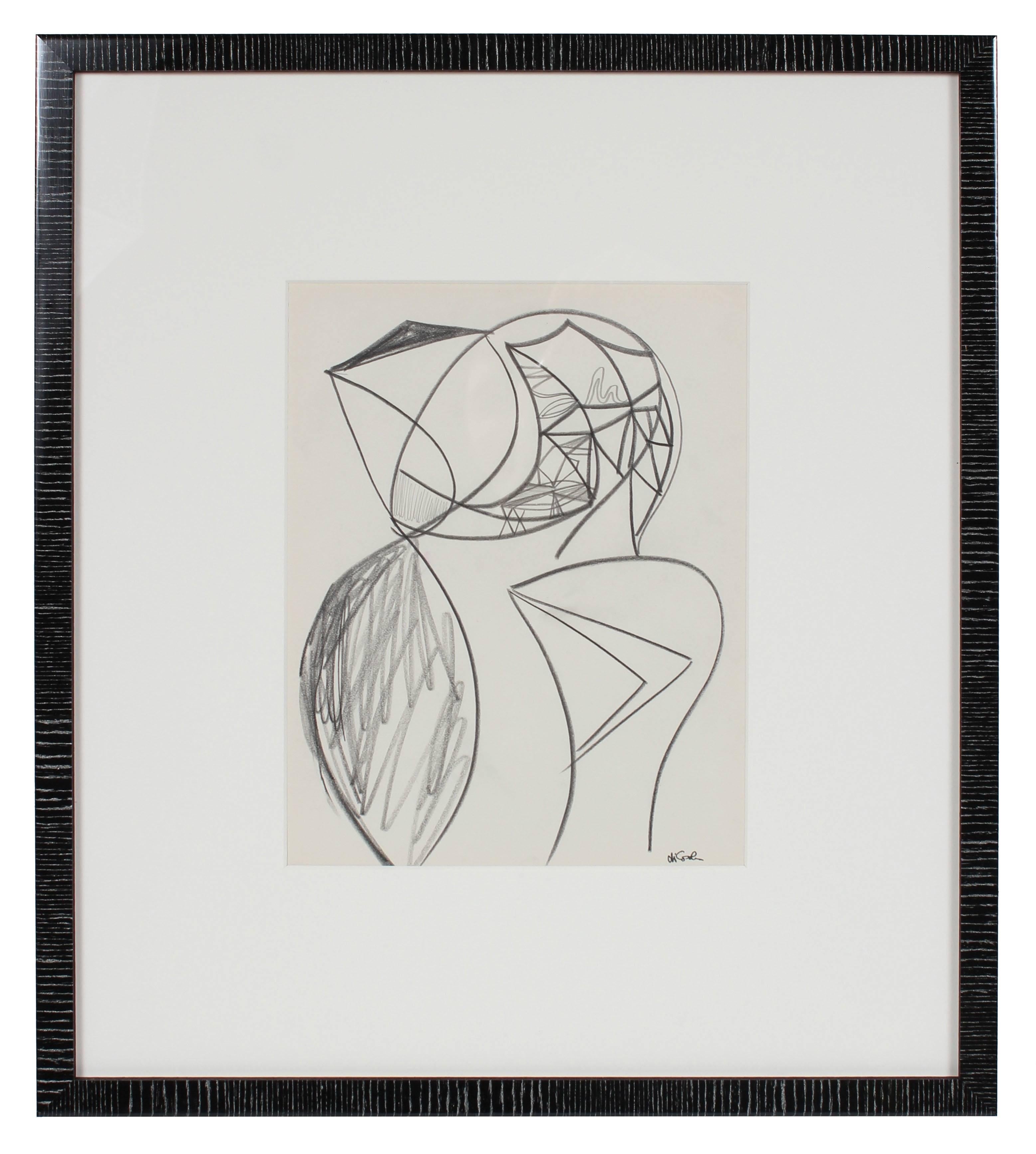 Michael di Cosola Abstract Drawing - Monochromatic Surrealist Sketch in Graphite, 20th Century