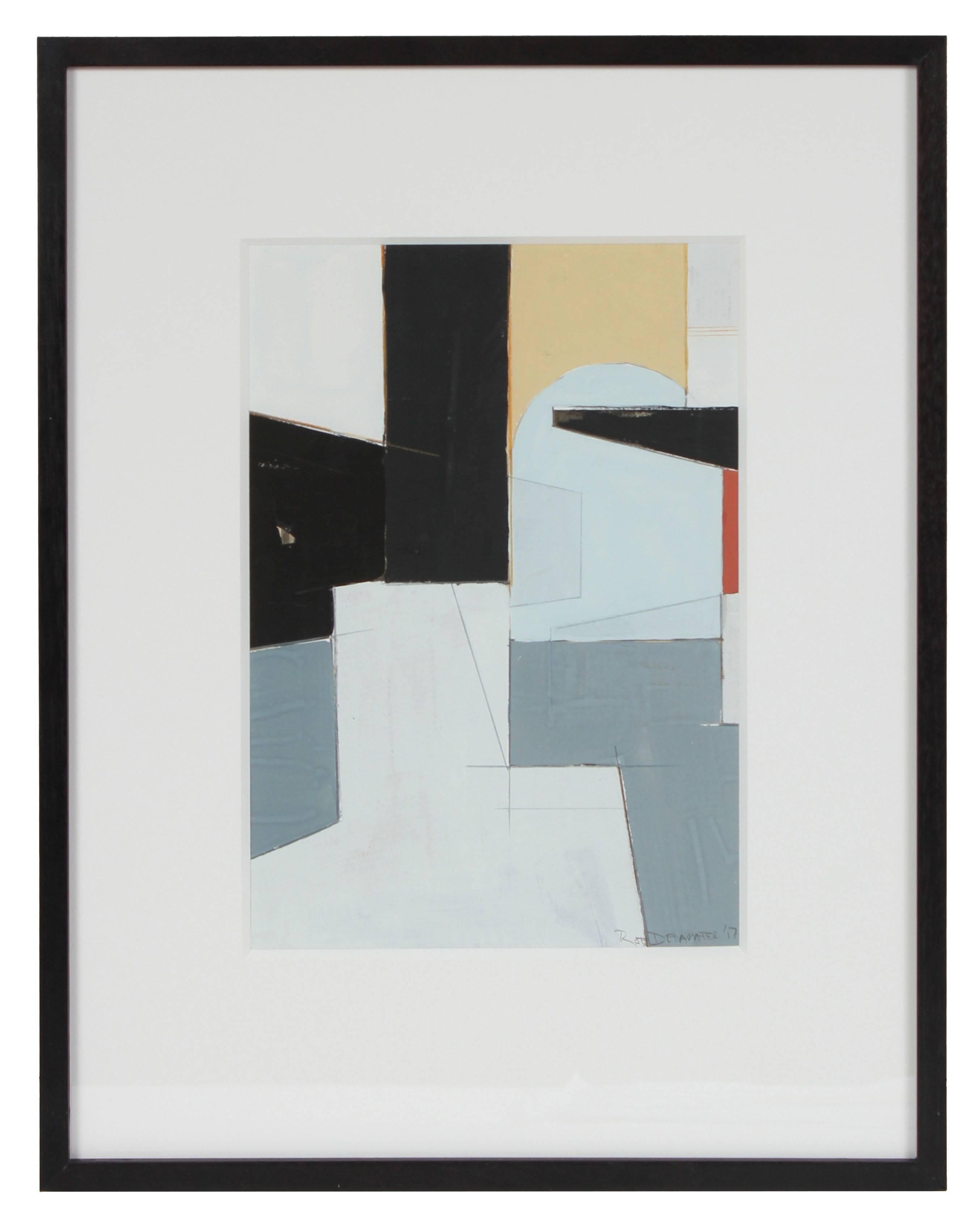 Rob Delamater Abstract Drawing - "The Geometry of Home VII" Gouache and Mixed Media Framed Abstract, 2017