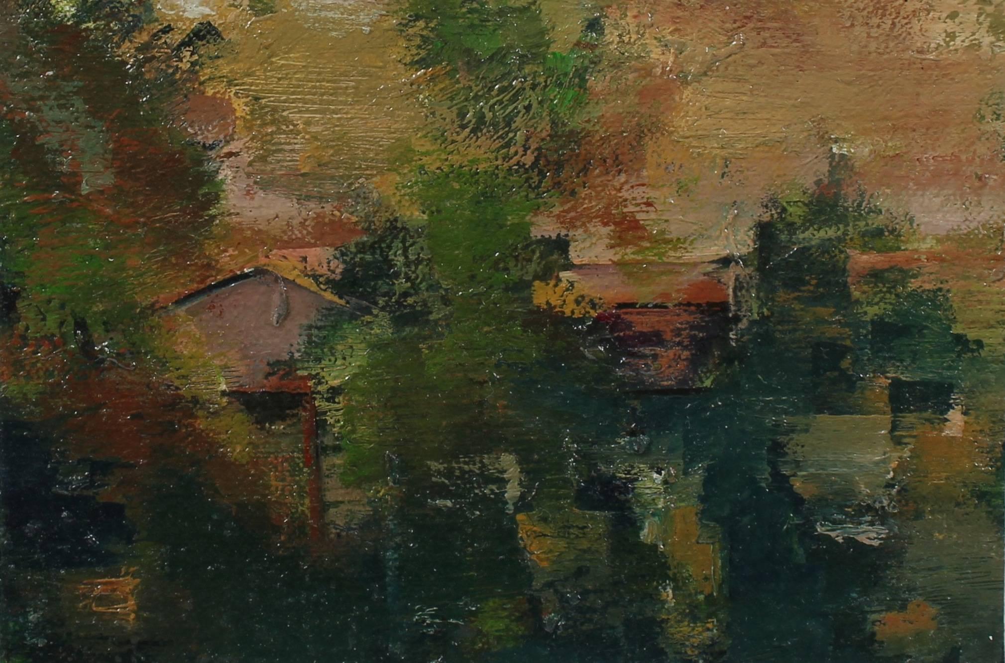 Schuyler Standish Landscape Painting - Abstracted Los Angeles Landscape in Oil, 20th Century