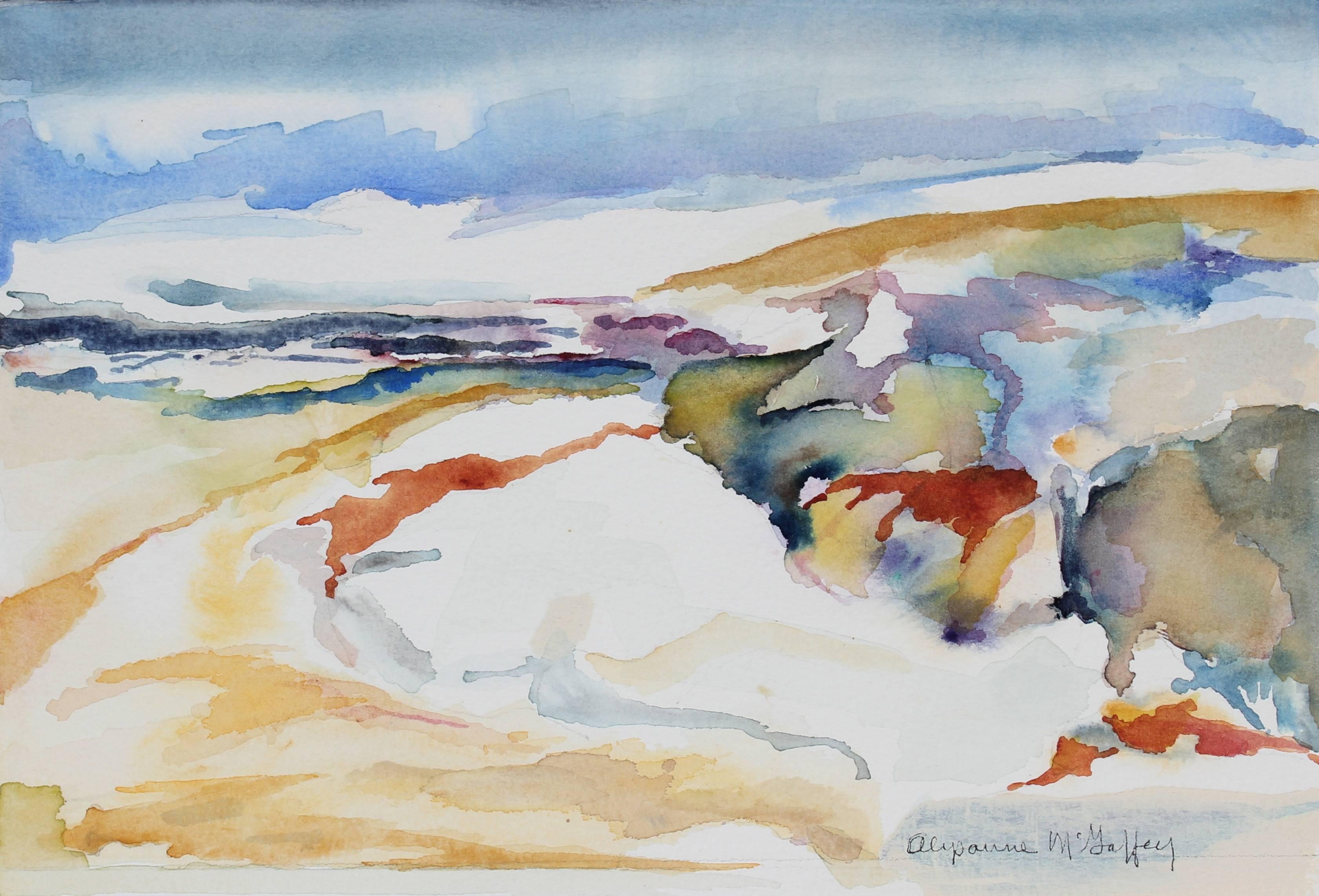 Alysanne McGaffey Landscape Art - "Sand Dunes, Sonoma County, CA" Watercolor Landscape, Late 20th Century