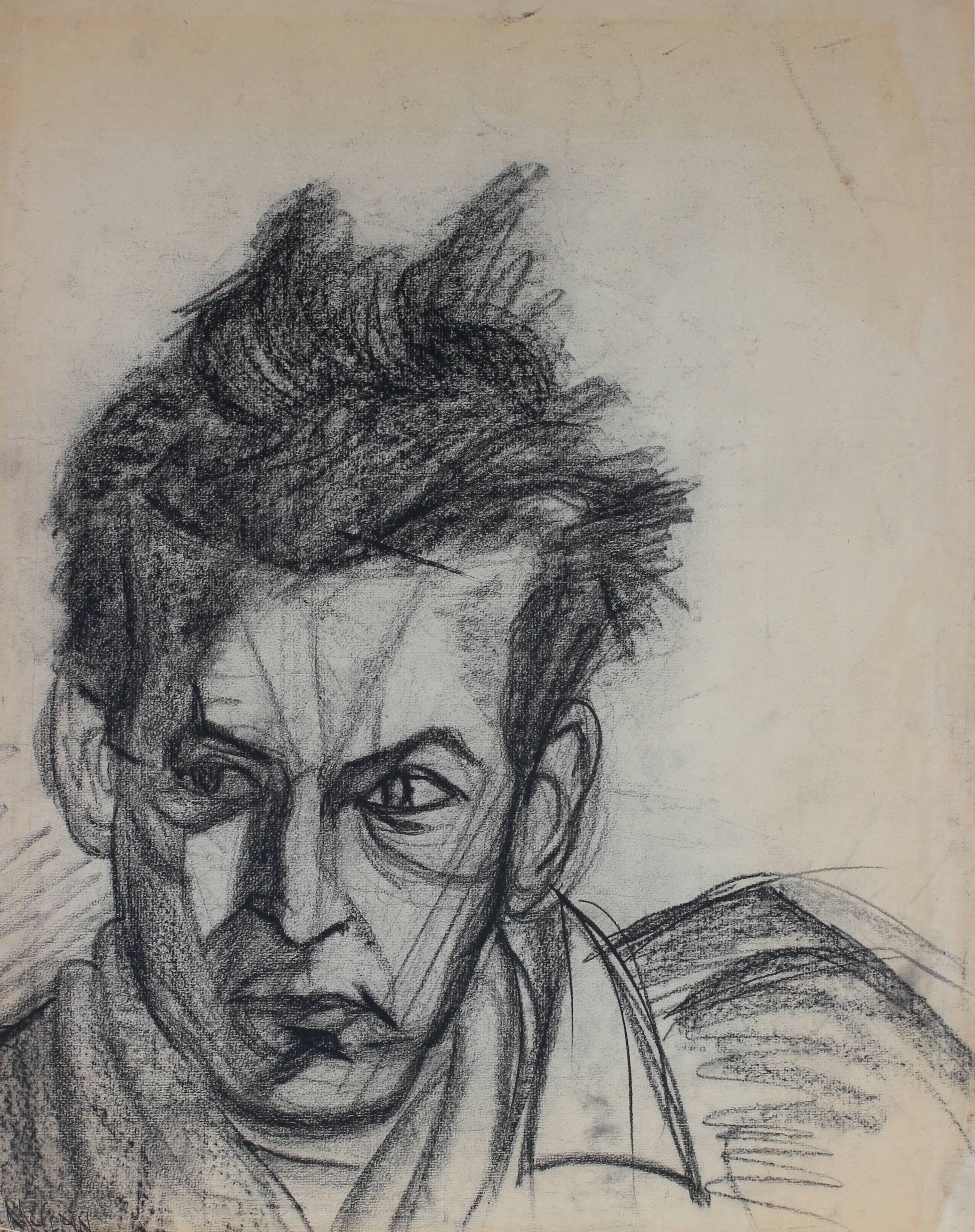 Expressionist Male Portrait in Charcoal, Mid 20th Century - Art by Malcolm McClain