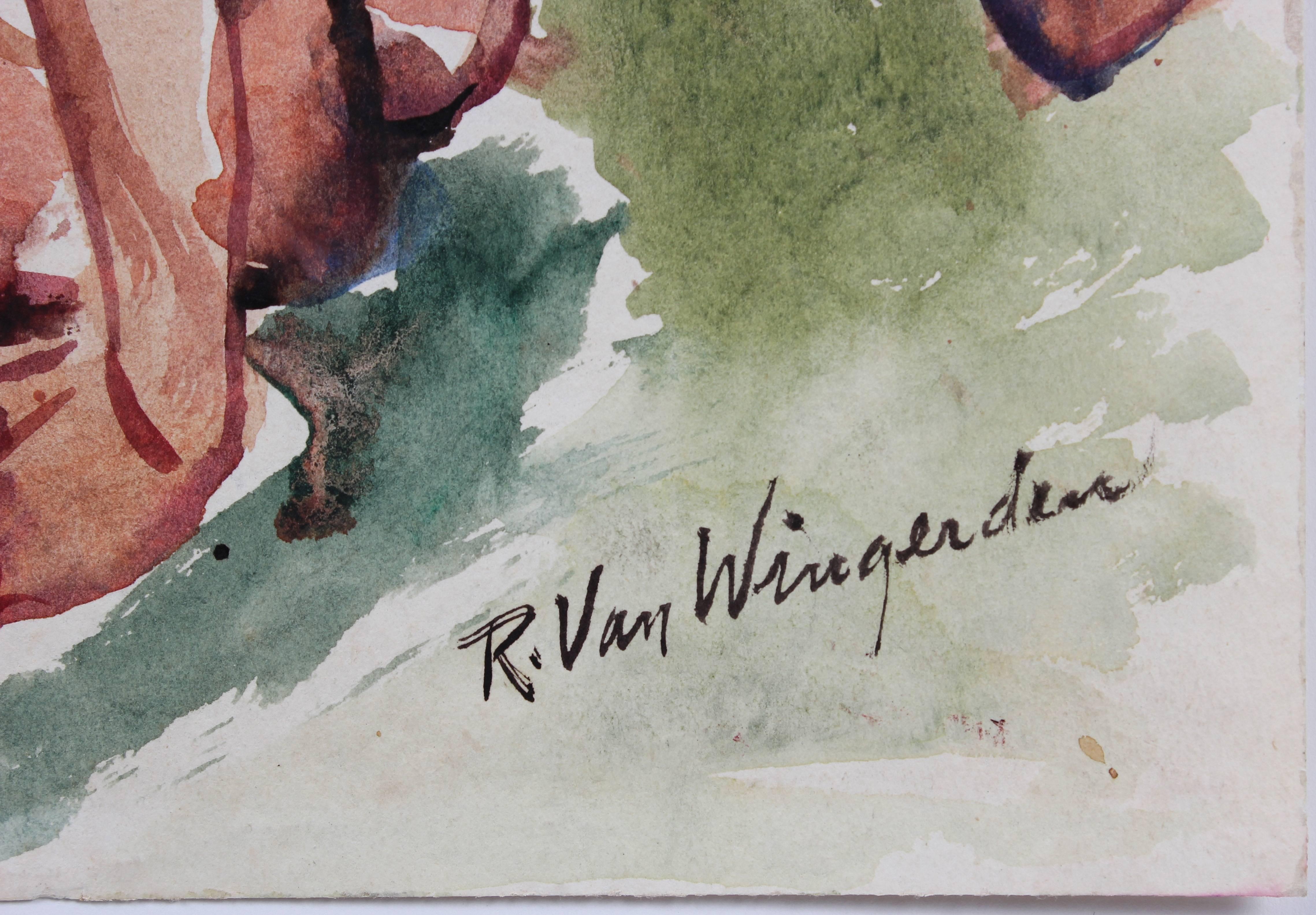 Expressionist Figure in Watercolor, Mid 20th Century - Art by Richard Van Wingerden