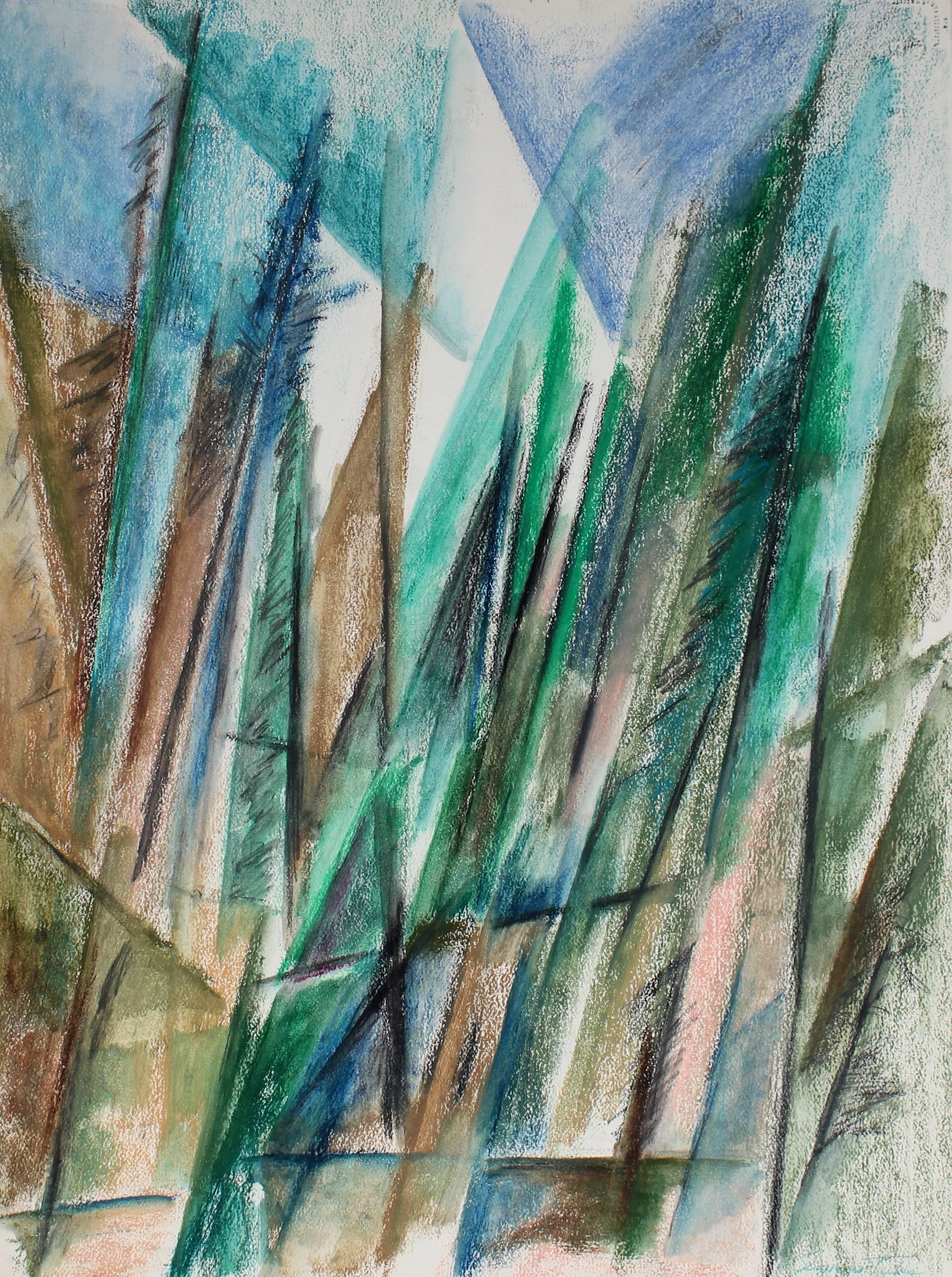 Seymour Tubis Landscape Art - Abstracted Forest Landscape in Pastel, 20th Century