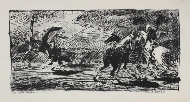 David Landis Animal Print - Mid 20th Century "Late Chukker" Polo Scene Lithograph