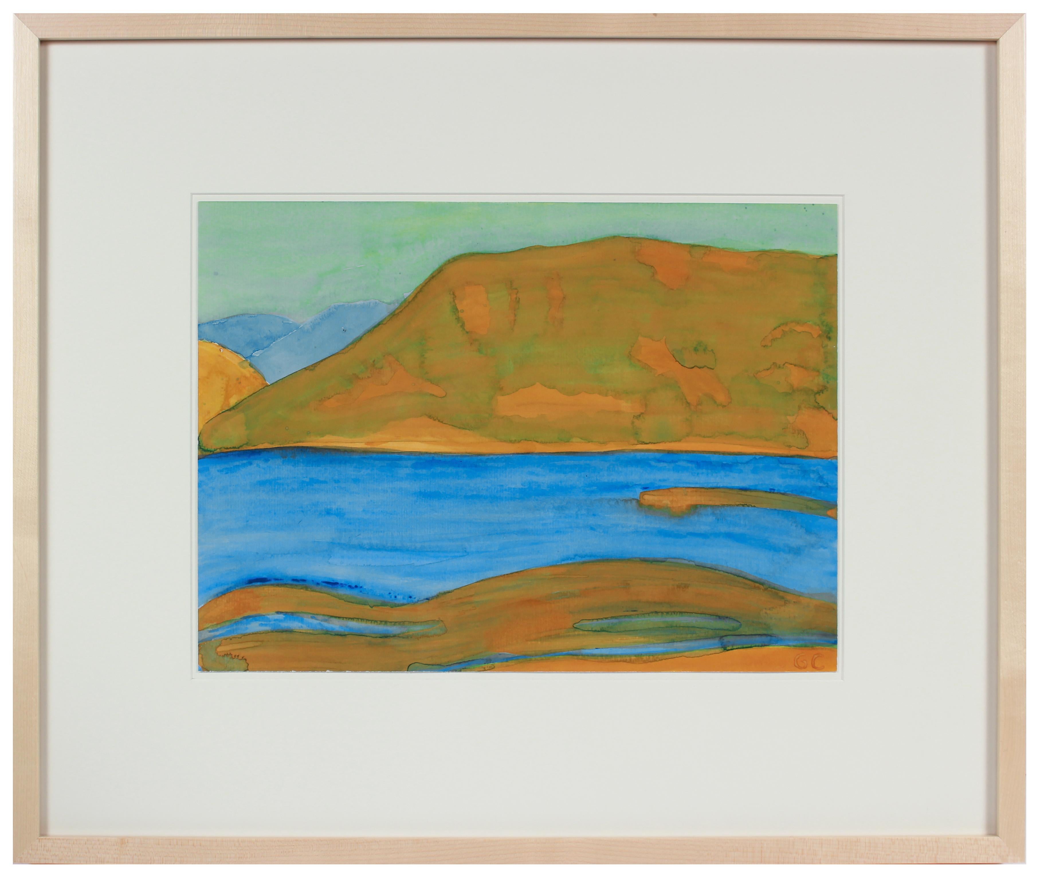 Gaétan Caron Landscape Art - "Mendocino Lake I" Ukiah Landscape in Gouache and Oil, 2016