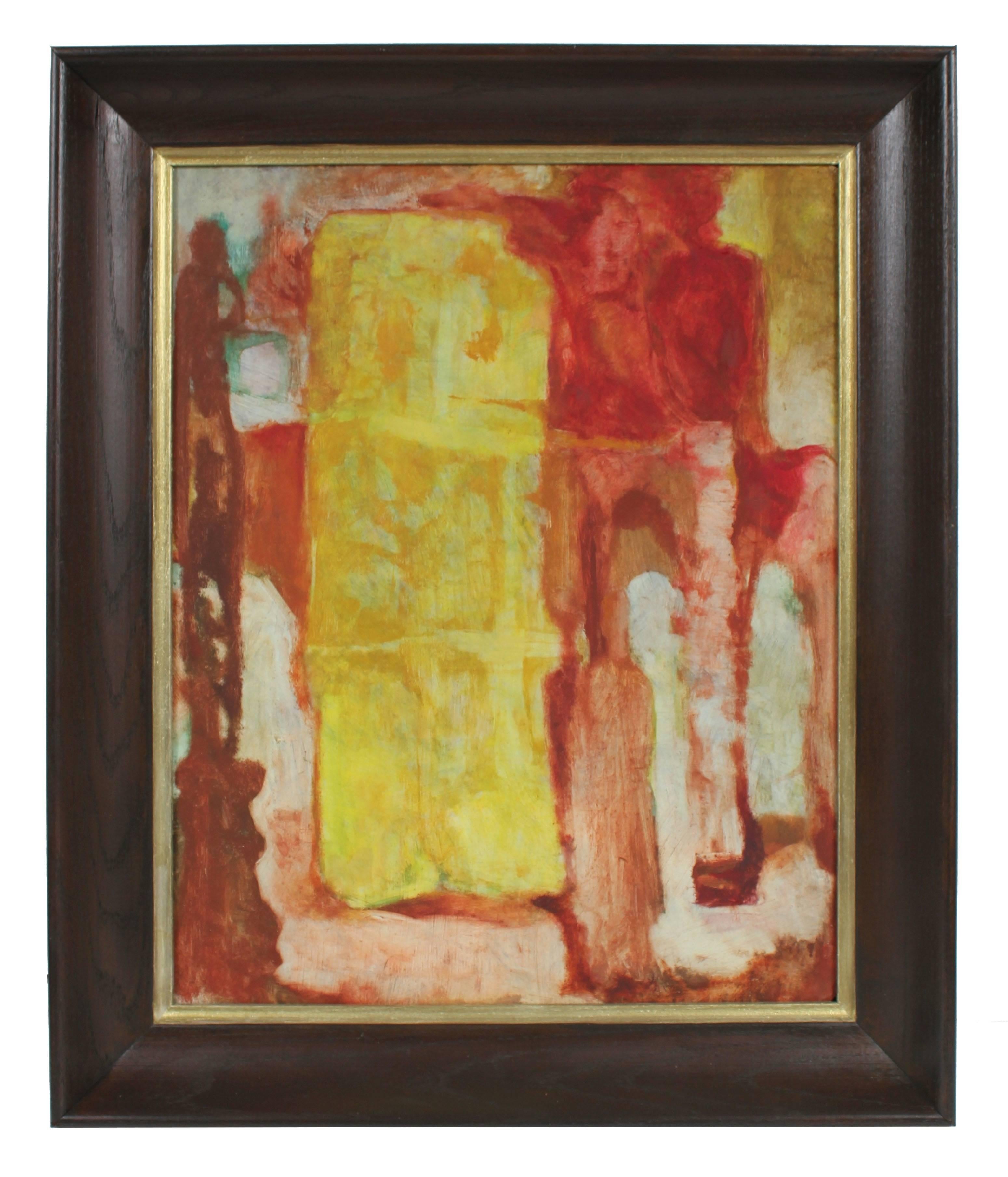Morris Kronfeld Abstract Painting - Modernist Abstract in Red and Yellow, Oil Painting, Circa 1950s