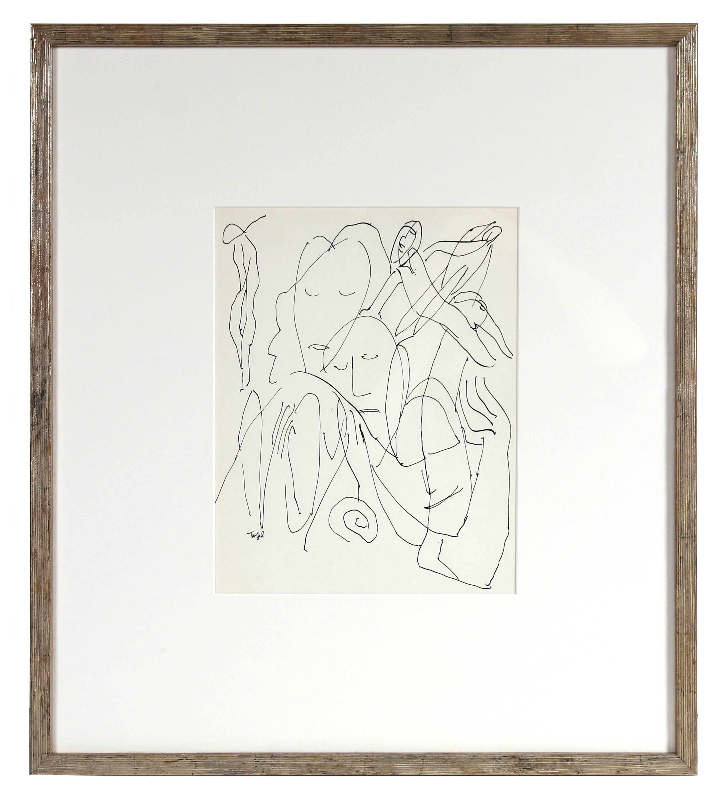 Jennings Tofel Figurative Art - Expressionist Figures, Framed Ink Drawing, Early 20th Century