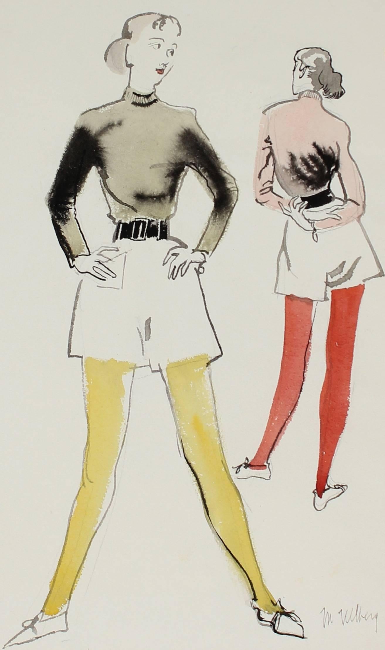 Mid Century Fashion Illustration in Gouache, Circa 1950 - Art by Marjorie Ullberg