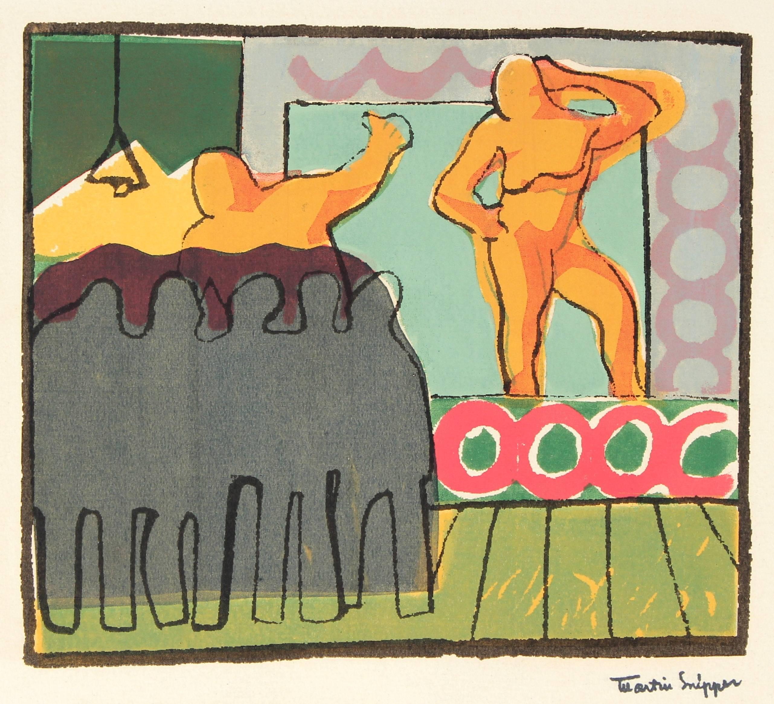 Martin Snipper Figurative Print - Performer Onstage, Silkscreen on Paper, Mid 20th Century