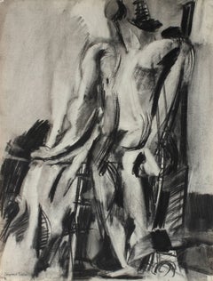 Monochromatic Abstracted Figure in Charcoal, Circa 1950