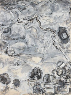 Abstracted Monochromatic Landscape, Charcoal and Gouache on Paper, 1971
