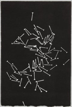 "Rivet Set II" Black and White Abstract of Nails, Monotype on Paper, 2018
