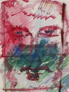 Colorful Modernist Abstracted Portrait in Oil with Red and Green, Circa 1960s