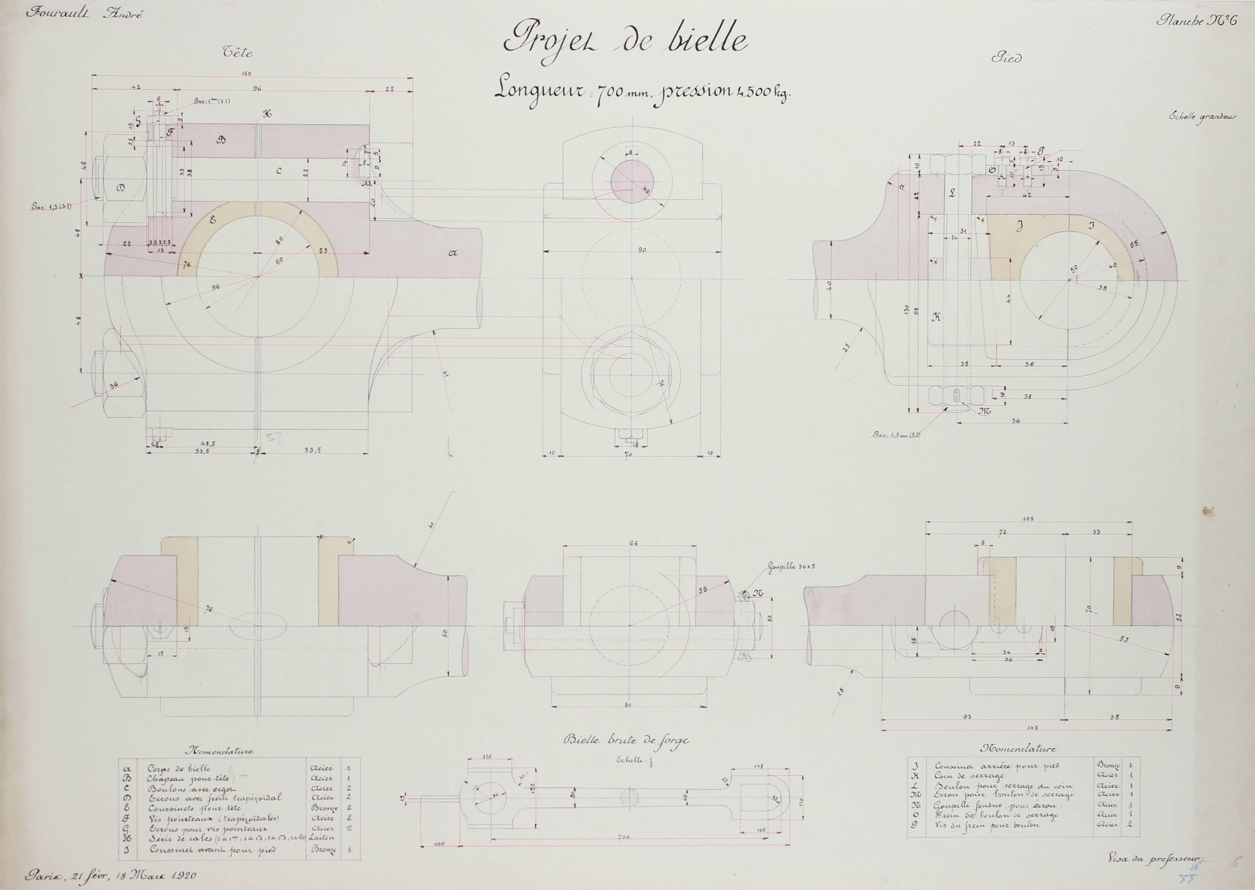 Andre Fourault Abstract Painting - Detailed French Engineering Drawing in Ink & Gouache, 1920