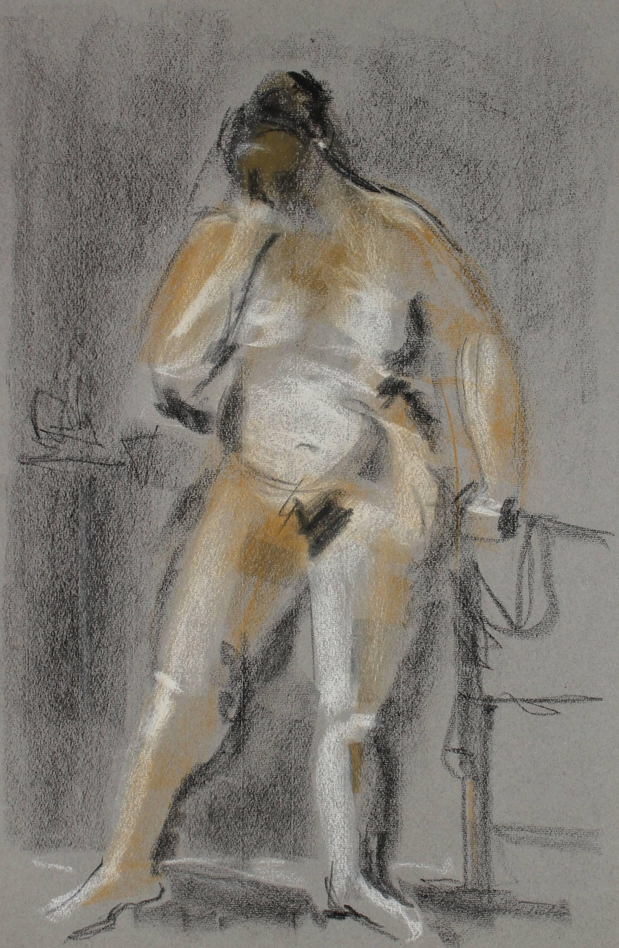 Standing Nude Figure in Pastel, 20th Century