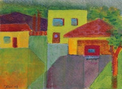 "Brea Canyon" Colorful California Suburban Painting of Homes in Acrylic, 2008