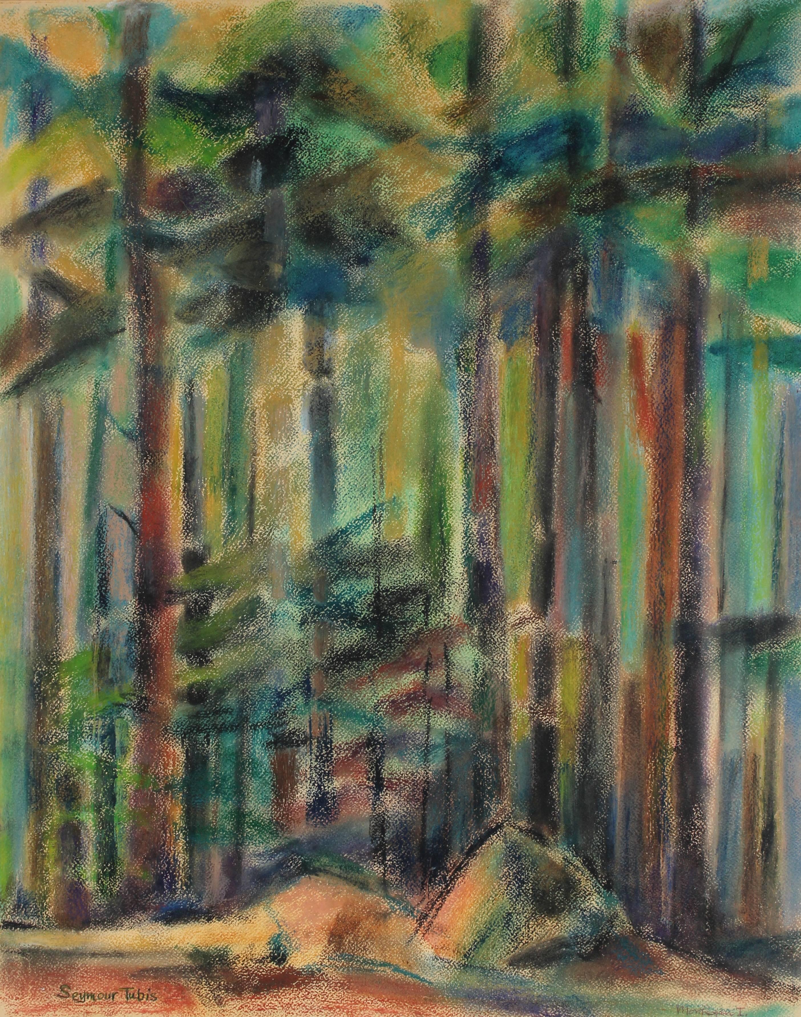 Seymour Tubis Landscape Art - Abstracted Forest Landscape in Pastel, 1962