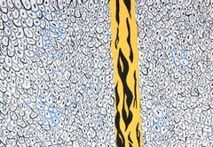 "Safari VIII" Abstract Acrylic Painting in Blues and Yellow, 2001