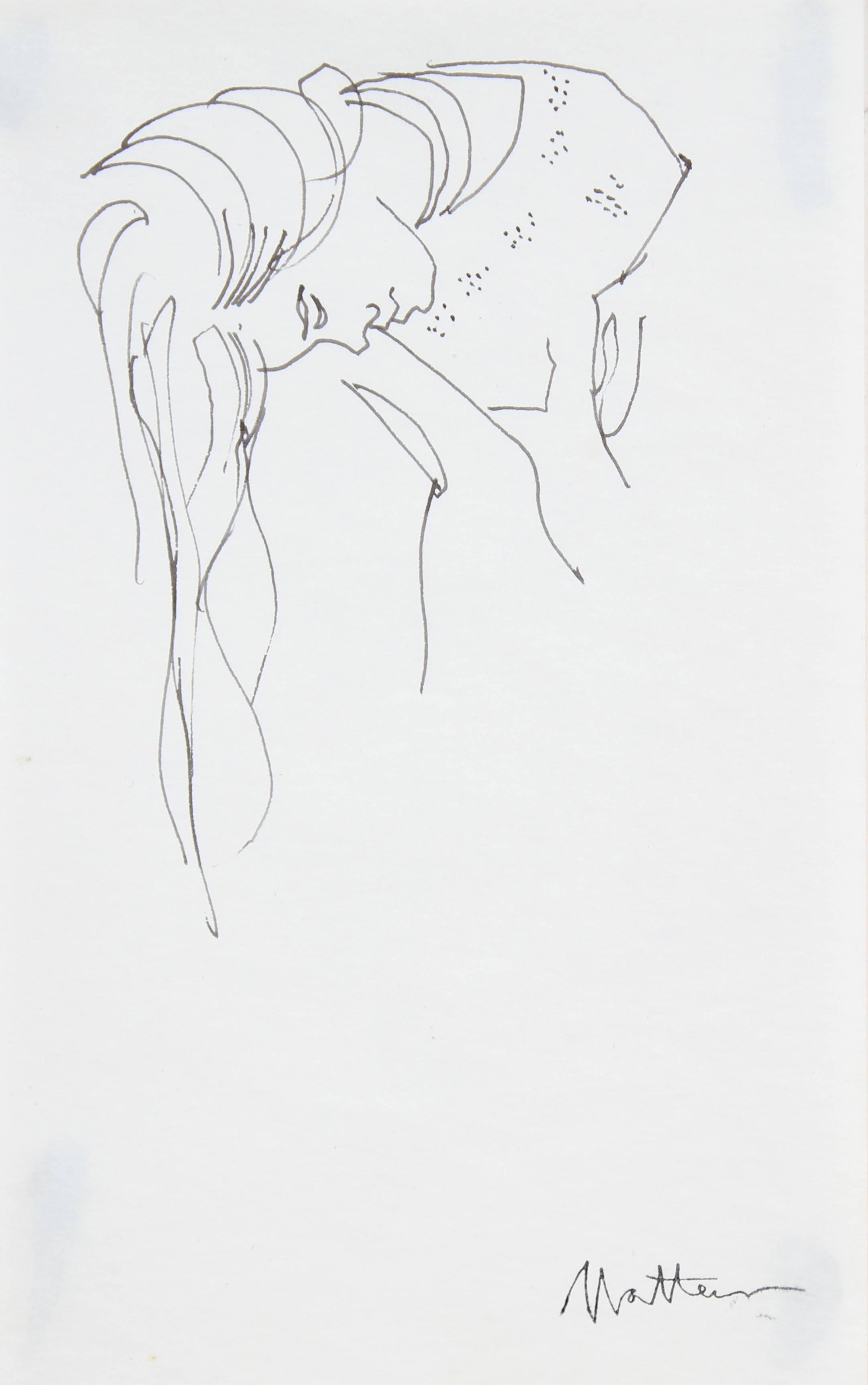 Rip Matteson Nude - Woman with Long Hair, Ink Drawing, Late 20th Century