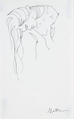 Woman with Long Hair, Ink Drawing, Late 20th Century