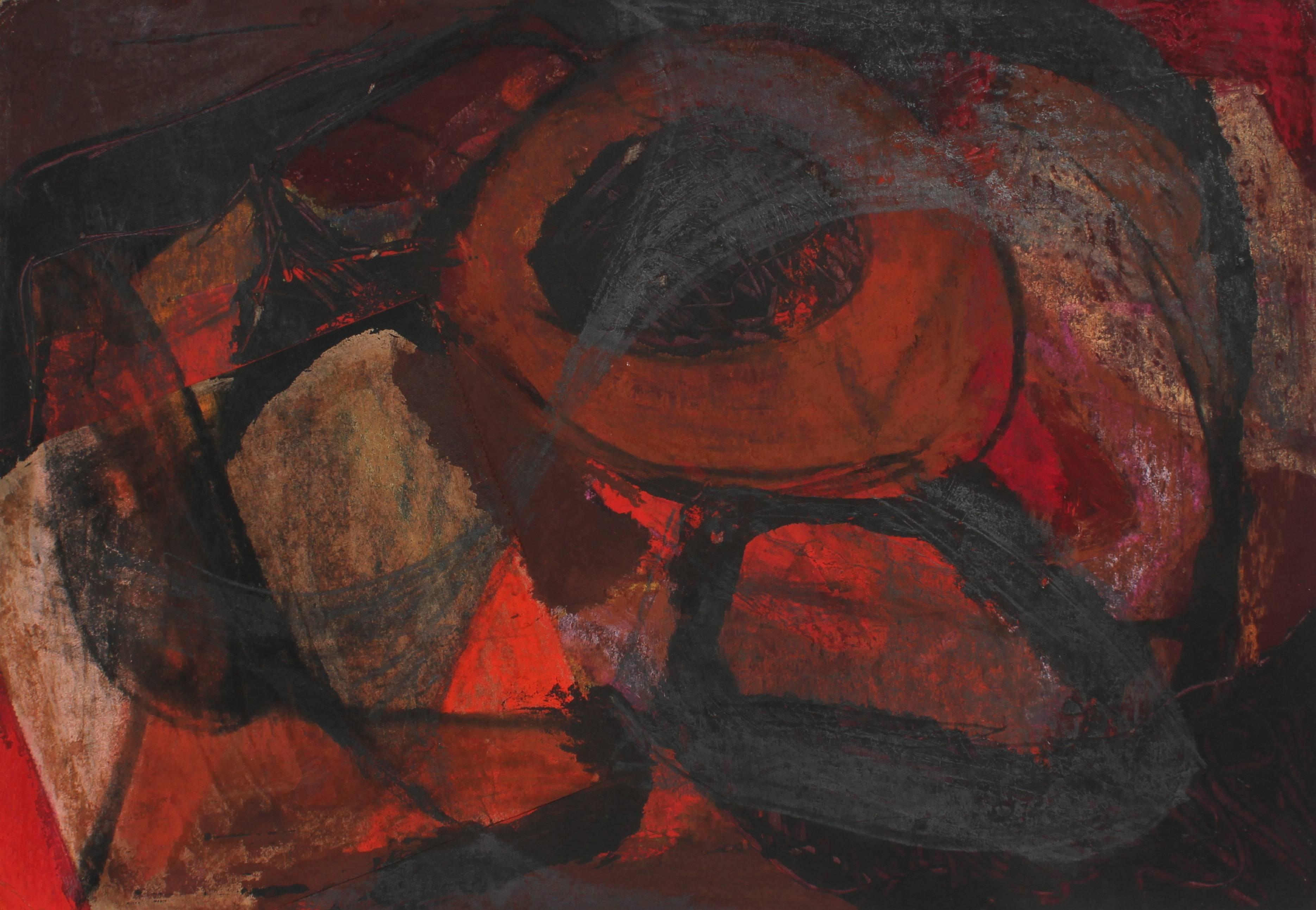 Jack Freeman Abstract Drawing - Abstract Expressionist Painting in Red and Black, Circa 1960s