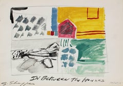 "In Between the Houses", Charcoal & Gouache Abstract, 1981