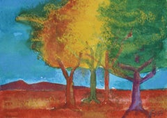 "Tree" Fall Leaves Landscape in Acrylic with Red Yellow Green and Orange, 2007