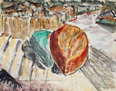 Expressionist Boats in Watercolor, Mid 20th Century
