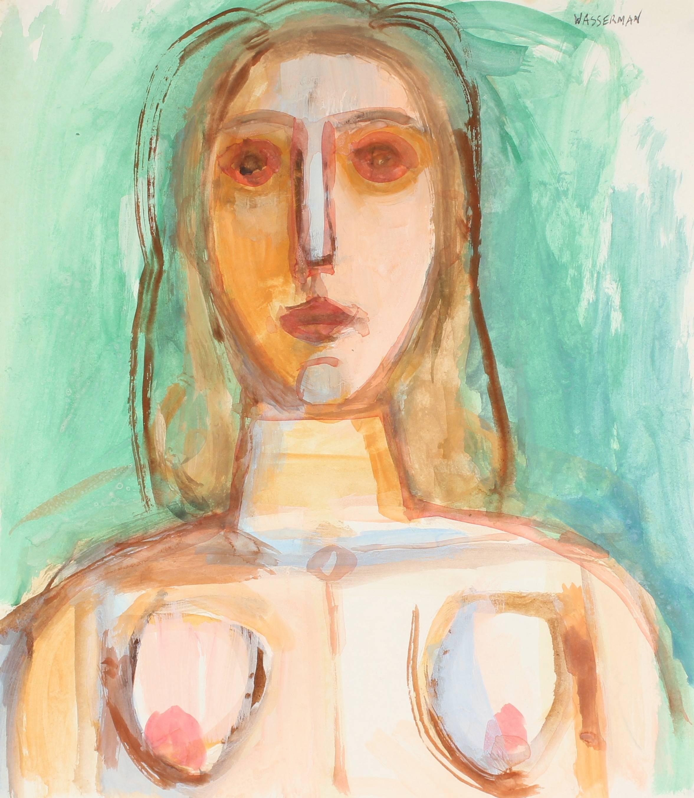 Modernist Female Portrait in Gouache, 20th Century - Art by Gerald Wasserman
