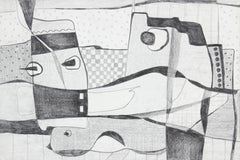 Monochromatic Surrealist Abstract in Graphite, Circa 1970s