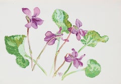 "Violets" Floral Still Life in Watercolor, 20th Century