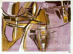 Modernist Abstract Lithograph in Lavender, Circa 1950s