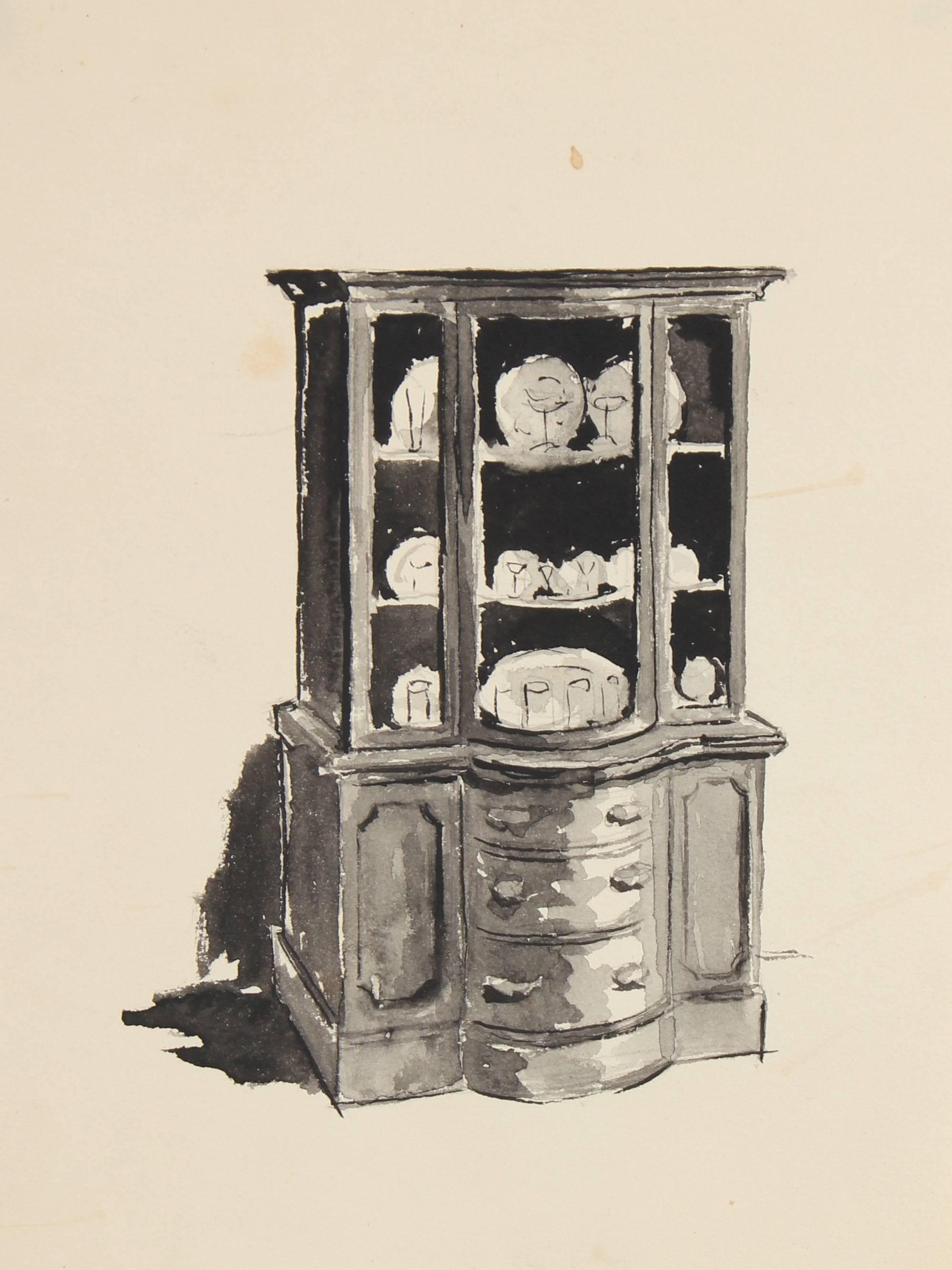 Small Furniture Illustration in Ink, Circa 1970s - American Modern Art by Jane Mitchell